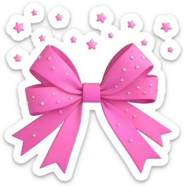 pink bow with tiny twinkling stars surrounding it sticker