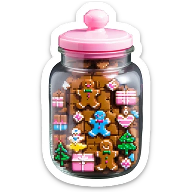 glass cookie jar, pink lid, gingerbread cookies, isolated sticker