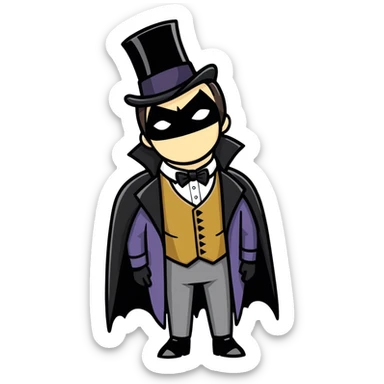 Batman with his black bat mask wearing Victorian era top hat and coat sticker