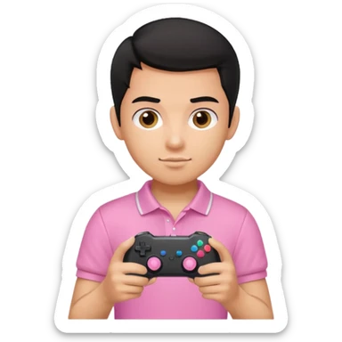 generate a pretty tan bratz boy with a pink polo. Holding a gaming controller in hand. Black hair sticker