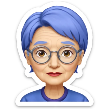old lady with cobalt hair, wearing glasses, long face, side part 7/3  sticker