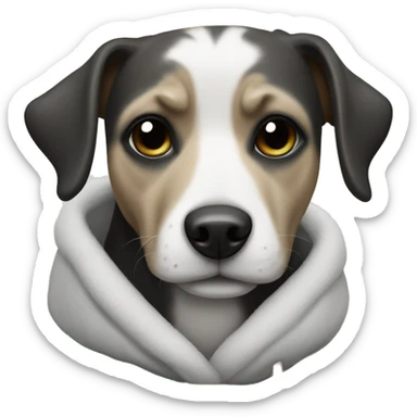 Black and white dog wearing a Christmas hoodie sticker