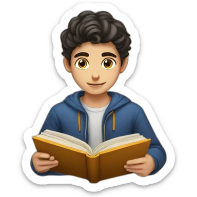 Armenian teenager boy reading book sticker