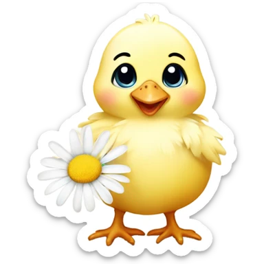 Baby chick holding a daisy sticker