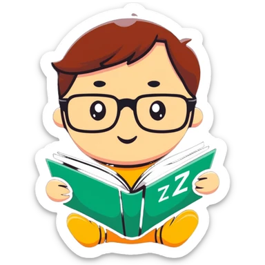 Cute cartoon character with glasses reading a book with mathematical formulas floating around sticker