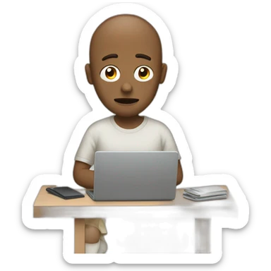 confused human failing to use computer who is white sticker