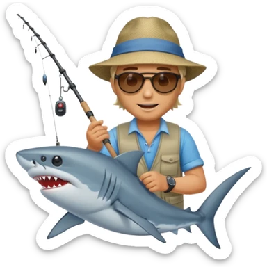 man fishing catching a shark sticker