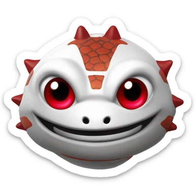 emoji blanc avec sourire, oeil de lézard rouge et noir, armure démonique avec fouet infernale sticker