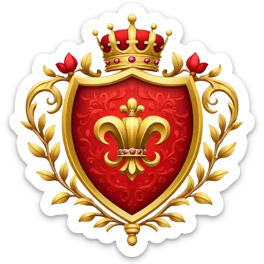 Royal crest (mainly red) sticker