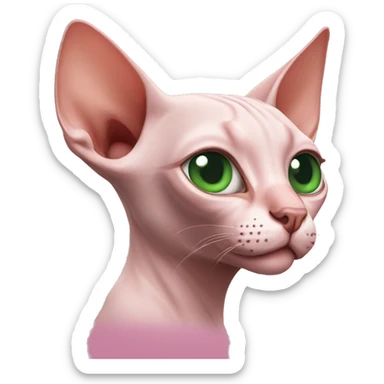 Pink sphinx cat with green eyes uses new airpods sticker