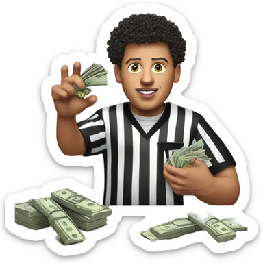 Patrick Mahomes with money and a referee sticker