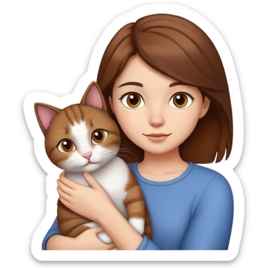 Девушка с коричневыми волосами и с котом на руках sticker