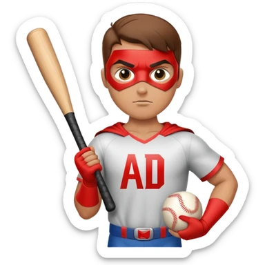 Superhero holding a baseball bat with the initials A.D. on their chest  sticker