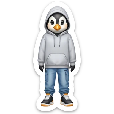 Pinguin mit Jordan 4 und einem hody und baggy Jens  sticker
