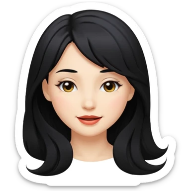 beautiful woman with long black hair and side bangs, winking sticker