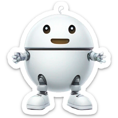 cute white floating spherical happy robot without arms nor legs with floating shopping bags sticker