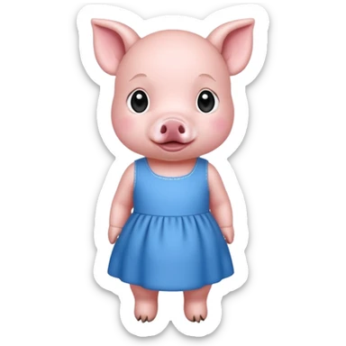 a baby pig wear blue dress sticker