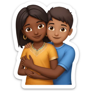 indian boy hugging indian girl from behind... boys hand down near navel of girl... boys head on the shoulder of girl... hugging tight.. more romantic... with more love sticker