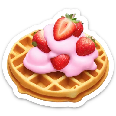 waffle with pink cream and strawberries on top sticker