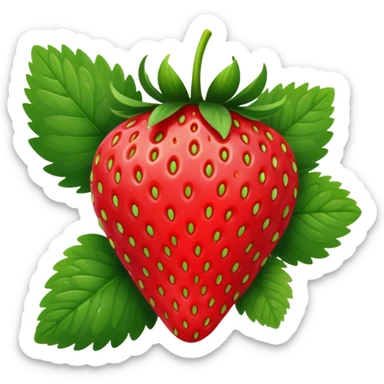 strawberry with realistic texture and seeds, vibrant red, green leaves sticker