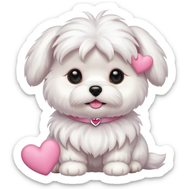 Dog maltese with pink hearts sticker