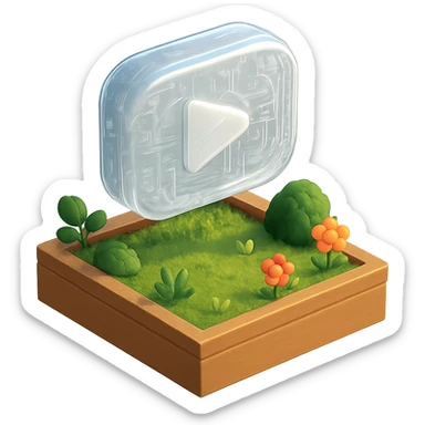 white YouTube play button inside a garden box sticker