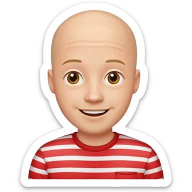 happy bald young man with red striped shirt sticker
