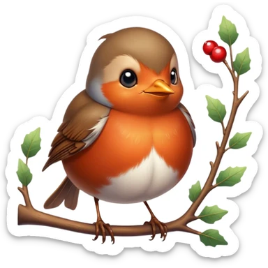 Cinematic Cute Robin Portrait Emoji, Head tilted playfully and inquisitively, featuring a charming, petite form with a vibrant red breast, round, sparkling eyes full of gentle mischief, and a delicate, beak-like smile, Simplified yet irresistibly adorable features, highly detailed, glowing with a warm, inviting glow, high shine, affectionate and lively, stylized with a touch of whimsical woodland charm, soft glowing outline, capturing the essence of a mischievous yet endearing robin that seems as if it could sing out of the screen into your heart! sticker