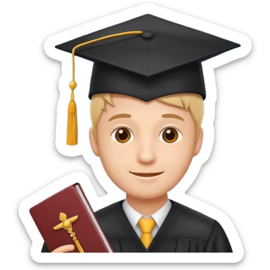 emoji man student at university with graduation cap and airplane, happy, programme erasmus,white background sticker