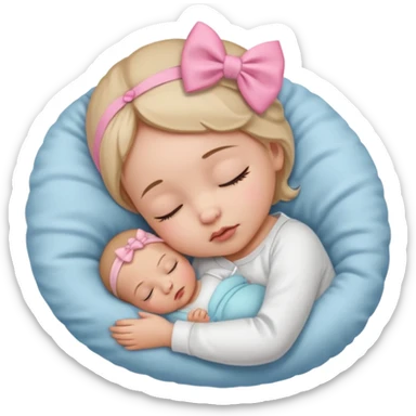 Sleeping Newborn baby with a white shirt and a pink bow on her head sticker