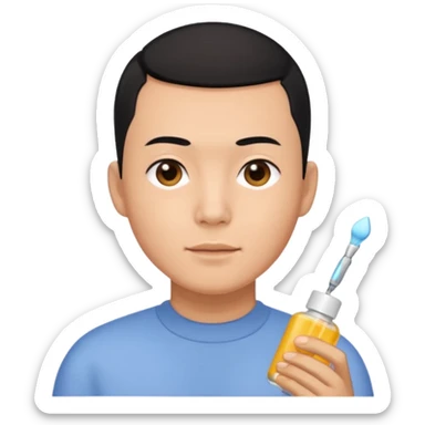 chinese man with buzz cut (black hair) doing skincare sticker