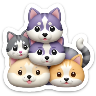 Husky and cat on top of each other like Tsum Tsu sticker