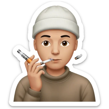 un mec chauve avec un bonnet qui fumme une cigarette electron sticker