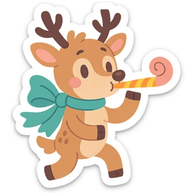 deer with ribbon scarf holding birthday horn in pastel-toon style sticker