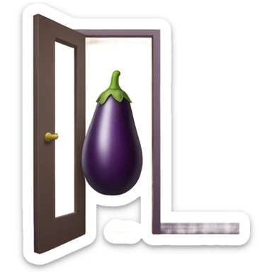 an eggplant entering a door  sticker