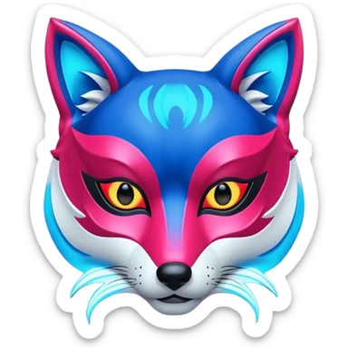 Luminous and neon mask with red, blue and pink fox glow. sticker