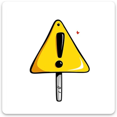 A creative warning sign with attention-grabbing zigzag border and a big exclamation mark in the center. Yellow, black, and red colors. Hand-drawn doodle style with vibrant coloring. sticker