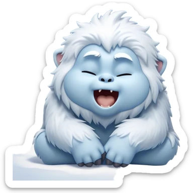 Cinematic Cute Yawning Yeti Portrait Emoji, with a charming, fluffy, snow-dusted figure in gentle whites and cool blues, head tilting back in a wide, endearing yawn with softly closed, peaceful eyes and a content little smile, simplified yet irresistibly adorable, highly detailed with a soft, frosty glow and outline capturing the serene slumber of a yeti! sticker
