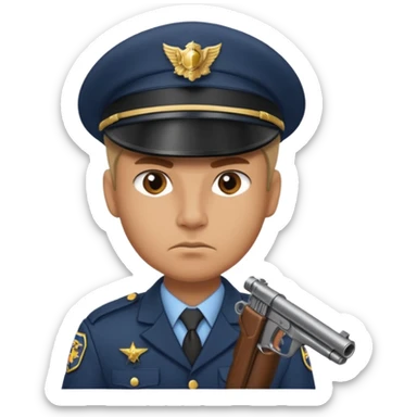 Officer with peaked cap + mini gun, half body sticker