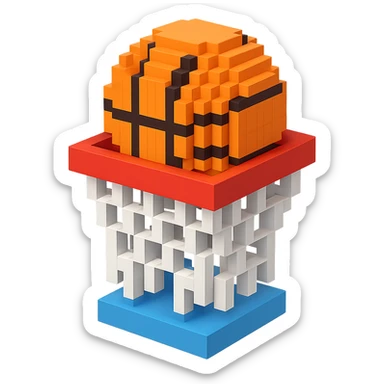 Voxel-style basketball in a net, variation 8 sticker