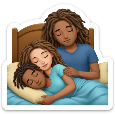 couple sleeping together the male is brown skin with dreads and the female is hispanic with fair skin with long wavy brunette hair sticker