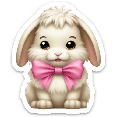 Beige fluffy bunny with pink bow sticker