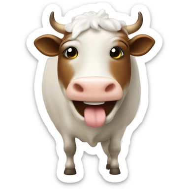 vaca vestida como granjero sosteniedo un envace de crema de lece, sonriendo sticker