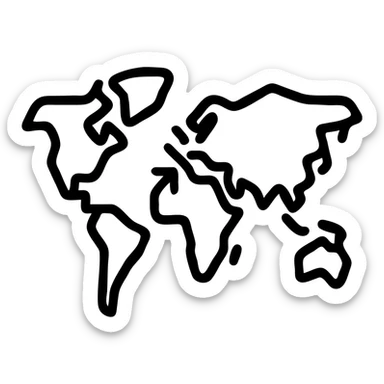 stylized outline world map with a directional arrow from Africa to the UK sticker