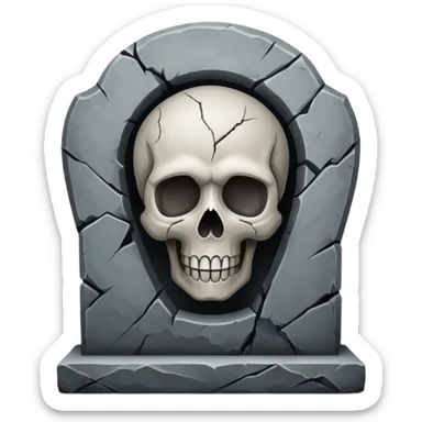 tombstone with a skull sticker