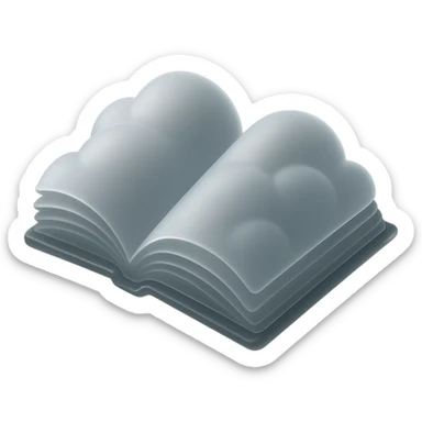 open book with pages that look like convex white clouds, matte glass style sticker