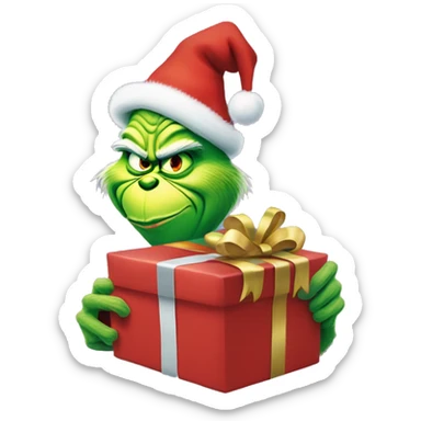 The grinch hand holding a Christmas present  sticker