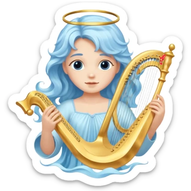 A serene angel with pastel-blue waves of hair, carrying a golden harp.








 sticker