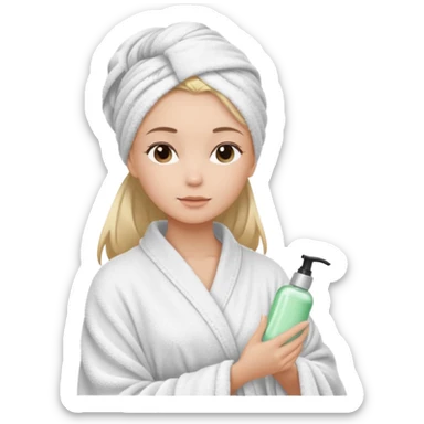 girls side profile  in robe and her hair in a towel with skin care on  sticker