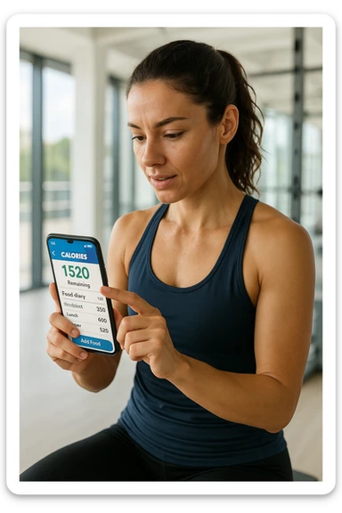 Donna sportiva che usa app contacalorie come myfitnesspal sticker